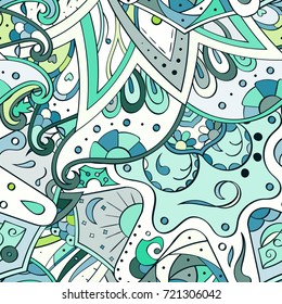 Tracery seamless pattern. Mehndi design. Ethnic colorful doodle texture. Curved doodling background. Vector