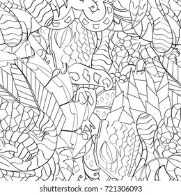 Tracery seamless pattern. Mehndi design. Ethnic monochrome binary doodle texture. Curved doodling black and white background. Vector