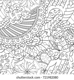 Tracery seamless pattern. Mehndi design. Ethnic monochrome binary doodle texture. Curved doodling black and white background. Vector