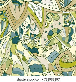 Tracery seamless pattern. Mehndi design. Ethnic colorful doodle texture. Curved doodling background. Vector