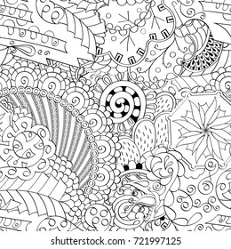 Tracery seamless pattern. Mehndi design. Ethnic monochrome binary doodle texture. Curved doodling black and white background. Vector