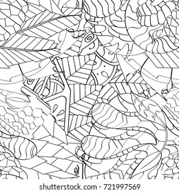Tracery seamless pattern. Mehndi design. Ethnic monochrome binary doodle texture. Curved doodling black and white background. Vector