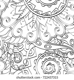 Tracery seamless pattern. Mehndi design. Ethnic monochrome binary doodle texture. Curved doodling black and white background. Vector