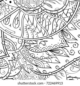 Tracery seamless pattern. Mehndi design. Ethnic monochrome binary doodle texture. Curved doodling black and white background. Vector