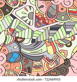 Tracery seamless pattern. Mehndi design. Ethnic colorful doodle texture. Curved doodling background. Vector