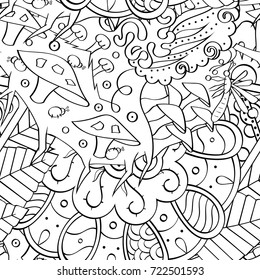 Tracery seamless pattern. Mehndi design. Ethnic monochrome binary doodle texture. Curved doodling black and white background. Vector