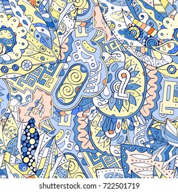 Tracery seamless pattern. Mehndi design. Ethnic colorful doodle texture. Curved doodling background. Vector