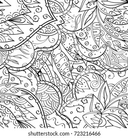 Tracery seamless pattern. Mehndi design. Ethnic monochrome binary doodle texture. Curved doodling black and white background. Vector