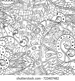 Tracery seamless pattern. Mehndi design. Ethnic monochrome binary doodle texture. Curved doodling black and white background. Vector