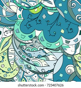 Tracery seamless pattern. Mehndi design. Ethnic colorful doodle texture. Curved doodling background. Vector