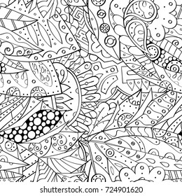 Tracery seamless pattern. Mehndi design. Ethnic monochrome binary doodle texture. Curved doodling black and white background. Vector