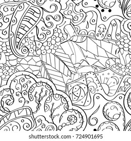 Tracery seamless pattern. Mehndi design. Ethnic monochrome binary doodle texture. Curved doodling black and white background. Vector