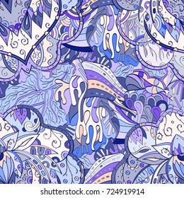 Tracery seamless pattern. Mehndi design. Ethnic colorful doodle texture. Curved doodling background. Vector