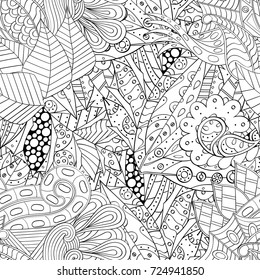 Tracery seamless pattern. Mehndi design. Ethnic monochrome binary doodle texture. Curved doodling black and white background. Vector