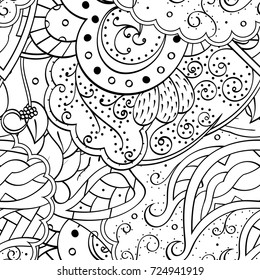 Tracery seamless pattern. Mehndi design. Ethnic monochrome binary doodle texture. Curved doodling black and white background. Vector