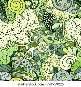 Tracery seamless pattern. Mehndi design. Ethnic colorful doodle texture. Curved doodling background. Vector