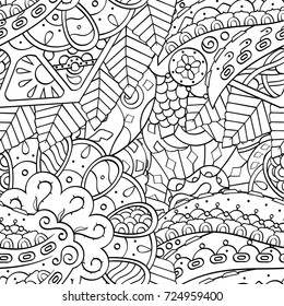 Tracery seamless pattern. Mehndi design. Ethnic monochrome binary doodle texture. Curved doodling black and white background. Vector
