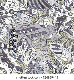 Tracery seamless pattern. Mehndi design. Ethnic colorful doodle texture. Curved doodling background. Vector