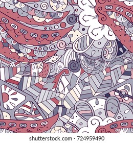 Tracery seamless pattern. Mehndi design. Ethnic colorful doodle texture. Curved doodling background. Vector