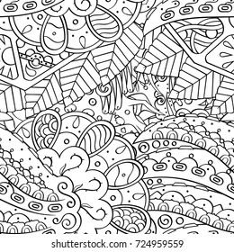 Tracery seamless pattern. Mehndi design. Ethnic monochrome binary doodle texture. Curved doodling black and white background. Vector