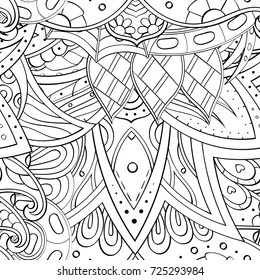 Tracery seamless pattern. Mehndi design. Ethnic monochrome binary doodle texture. Curved doodling black and white background. Vector