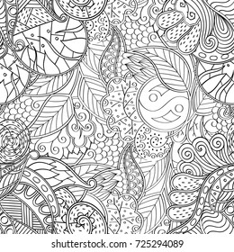 Tracery seamless pattern. Mehndi design. Ethnic monochrome binary doodle texture. Curved doodling black and white background. Vector