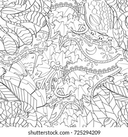 Tracery seamless pattern. Mehndi design. Ethnic monochrome binary doodle texture. Curved doodling black and white background. Vector