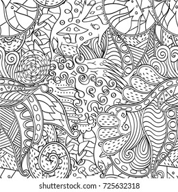 Tracery seamless pattern. Mehndi design. Ethnic monochrome binary doodle texture. Curved doodling black and white background. Vector