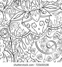 Tracery seamless pattern. Mehndi design. Ethnic monochrome binary doodle texture. Curved doodling black and white background. Vector