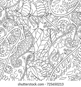 Tracery seamless pattern. Mehndi design. Ethnic monochrome binary doodle texture. Curved doodling black and white background. Vector