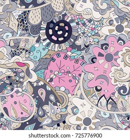 Tracery seamless pattern. Mehndi design. Ethnic colorful doodle texture. Curved doodling background. Vector