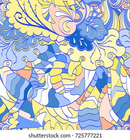 Tracery seamless pattern. Mehndi design. Ethnic colorful doodle texture. Curved doodling background. Vector