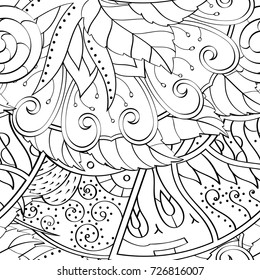 Tracery seamless pattern. Mehndi design. Ethnic monochrome binary doodle texture. Curved doodling black and white background. Vector