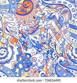 Tracery seamless pattern. Mehndi design. Ethnic colorful doodle texture. Curved doodling background. Vector