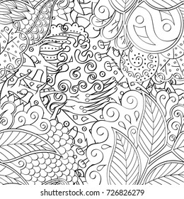Tracery seamless pattern. Mehndi design. Ethnic monochrome binary doodle texture. Curved doodling black and white background. Vector