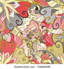 Tracery seamless pattern. Mehndi design. Ethnic colorful doodle texture. Curved doodling background. Vector