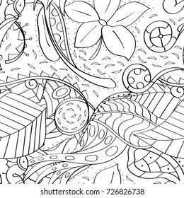 Tracery seamless pattern. Mehndi design. Ethnic monochrome binary doodle texture. Curved doodling black and white background. Vector