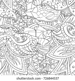 Tracery seamless pattern. Mehndi design. Ethnic monochrome binary doodle texture. Curved doodling black and white background. Vector