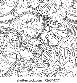 Tracery seamless pattern. Mehndi design. Ethnic monochrome binary doodle texture. Curved doodling black and white background. Vector