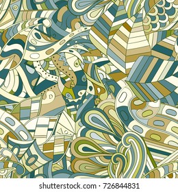 Tracery seamless pattern. Mehndi design. Ethnic colorful doodle texture. Curved doodling background. Vector