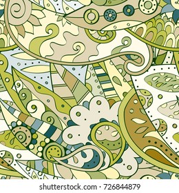 Tracery seamless pattern. Mehndi design. Ethnic colorful doodle texture. Curved doodling background. Vector