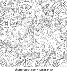 Tracery seamless pattern. Mehndi design. Ethnic monochrome binary doodle texture. Curved doodling black and white background. Vector