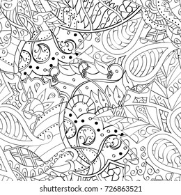 Tracery seamless pattern. Mehndi design. Ethnic monochrome binary doodle texture. Curved doodling black and white background. Vector