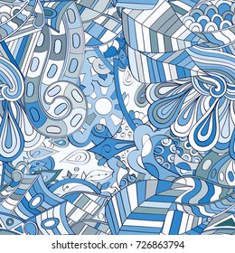 Tracery seamless pattern. Mehndi design. Ethnic colorful doodle texture. Curved doodling background. Vector
