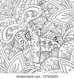 Tracery seamless pattern. Mehndi design. Ethnic monochrome binary doodle texture. Curved doodling black and white background. Vector