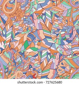 Tracery seamless pattern. Mehndi design. Ethnic colorful doodle texture. Curved doodling background. Vector