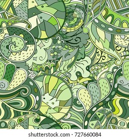 Tracery seamless pattern. Mehndi design. Ethnic colorful doodle texture. Curved doodling background. Vector