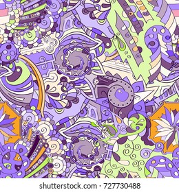 Tracery seamless pattern. Mehndi design. Ethnic colorful doodle texture. Curved doodling background. Vector