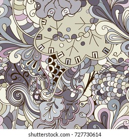 Tracery seamless pattern. Mehndi design. Ethnic colorful doodle texture. Curved doodling background. Vector