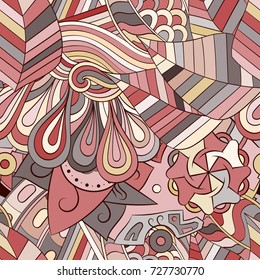 Tracery seamless pattern. Mehndi design. Ethnic colorful doodle texture. Curved doodling background. Vector